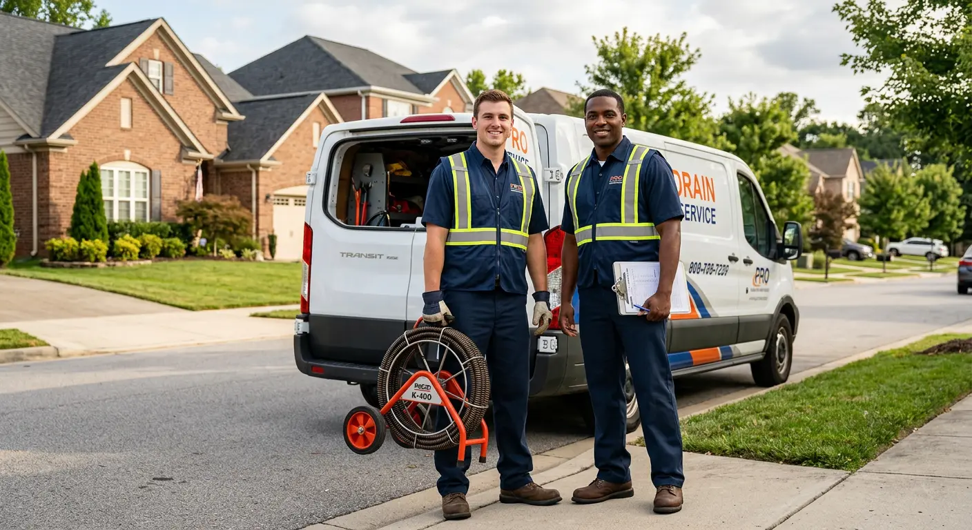 Sewer and drain service team with equipment ready for work in Aurora